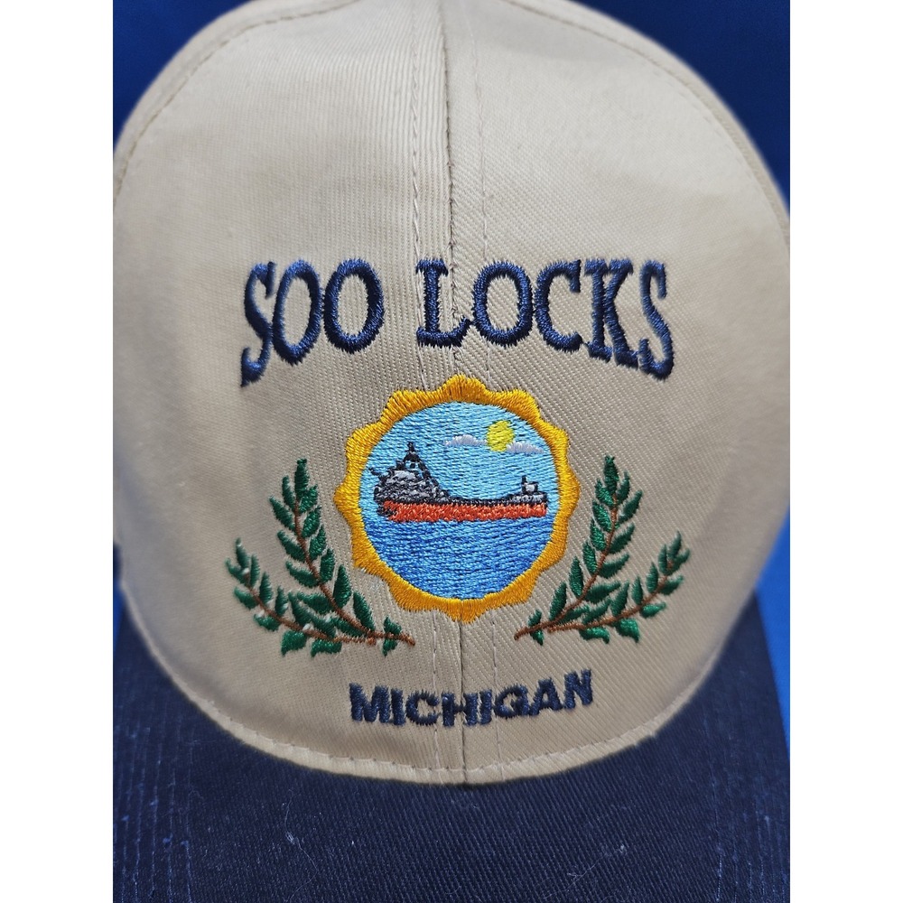 Soo Locks Michigan Sault Ste Marie Embroidered Snapback Hat Vintage Souvenir New